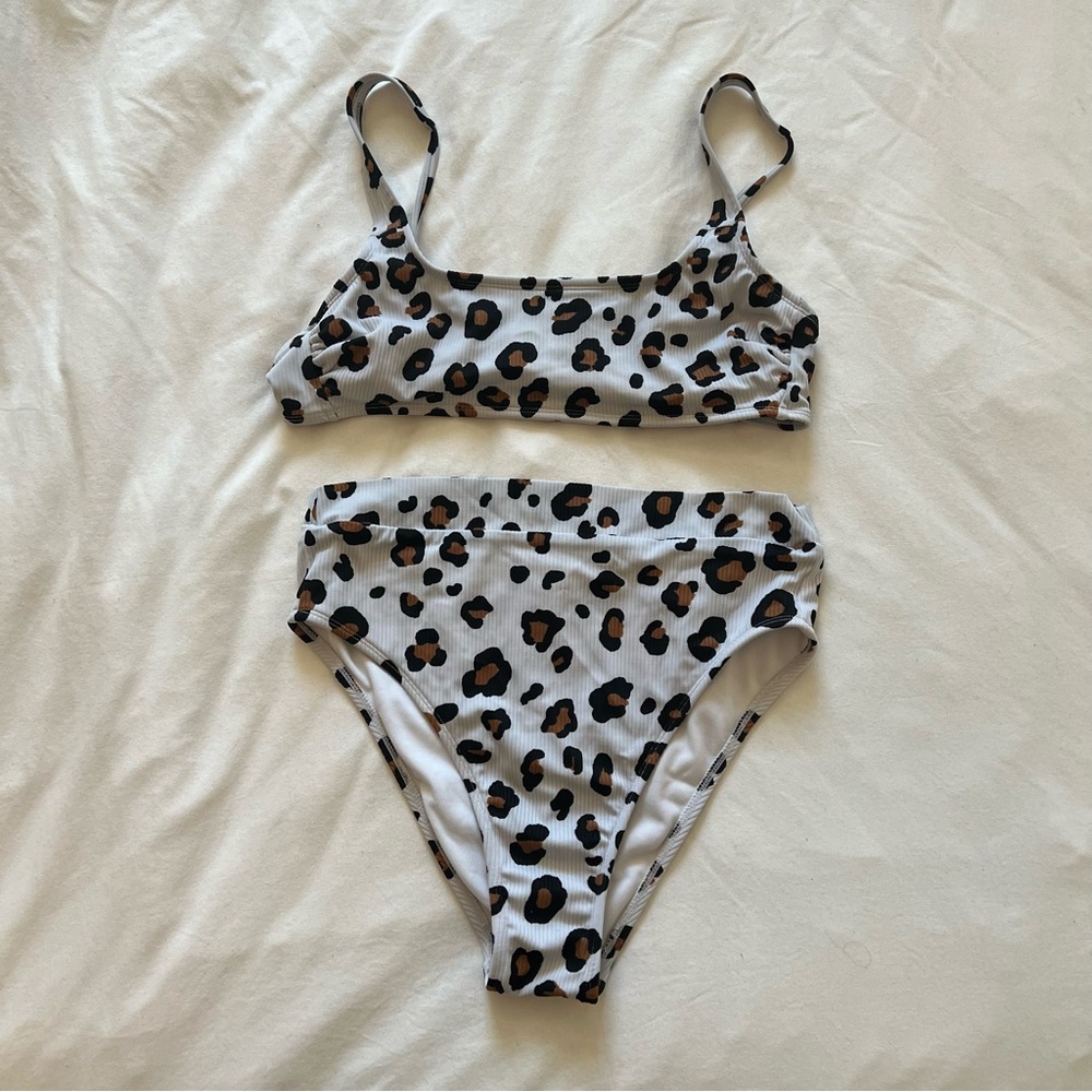 Target | Women’s White Cheetah Print High Waisted Bikini | Sz L